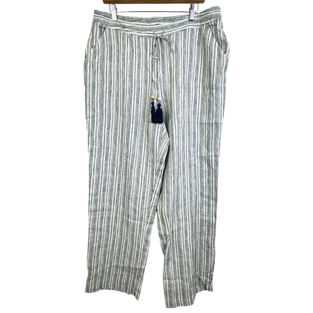 Soft Surroundings Aliso Point Striped 100% Linen‎ Pants Wide Leg Oversized Large